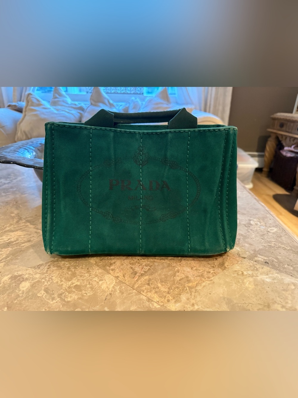 Prada Canapa Tote with crossbodyBag in a Emerald Green canvas